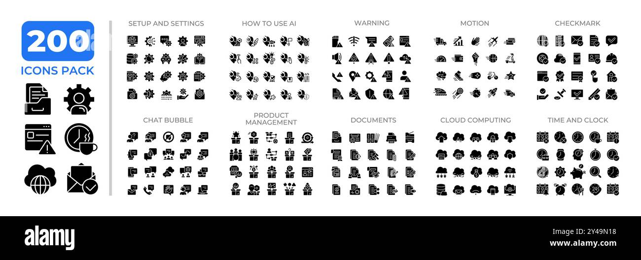 Modern computer technology glyphs icon set collection Stock Vector