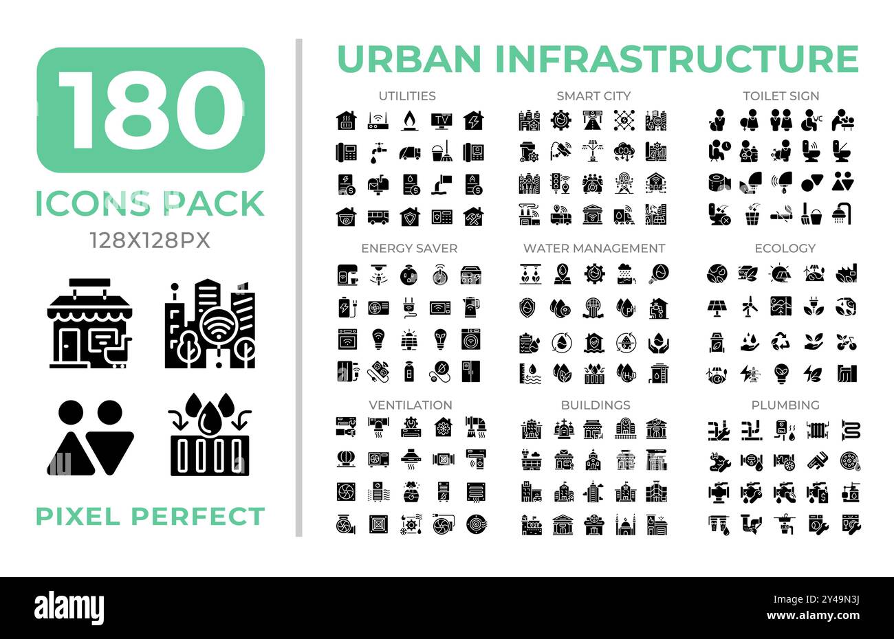 Urban infrastructure glyphs icon set collection Stock Vector