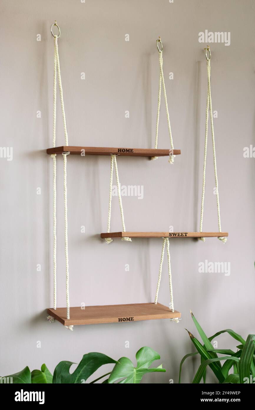 Rustic Hanging Shelves: DIY Rope and Wood Wall Decor - Boho Home Sweet ...