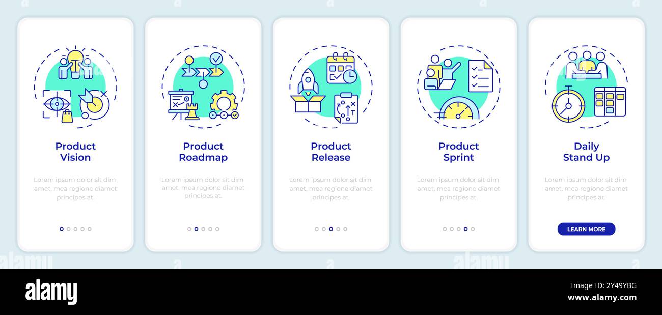Agile planning levels onboarding mobile app screen Stock Vector