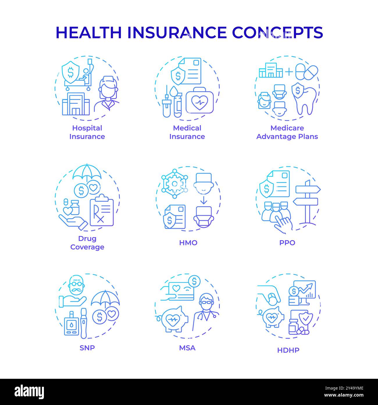 Health insurance blue gradient concept icons Stock Vector Image & Art ...