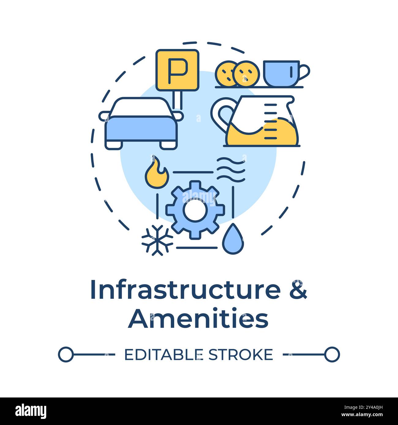 Infrastructure and amenities multi color concept icon Stock Vector