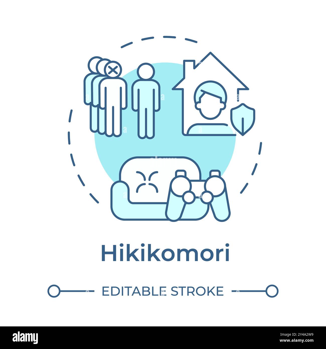 Hikikomori soft blue concept icon Stock Vector