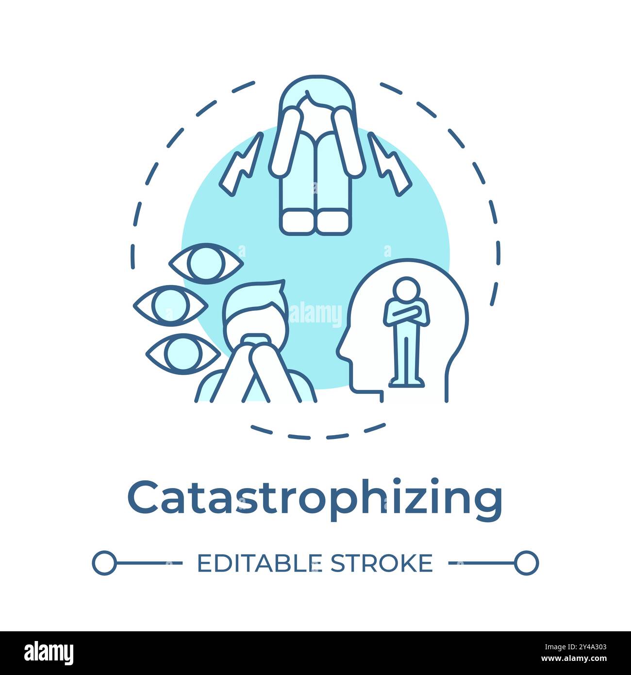 Catastrophizing soft blue concept icon Stock Vector