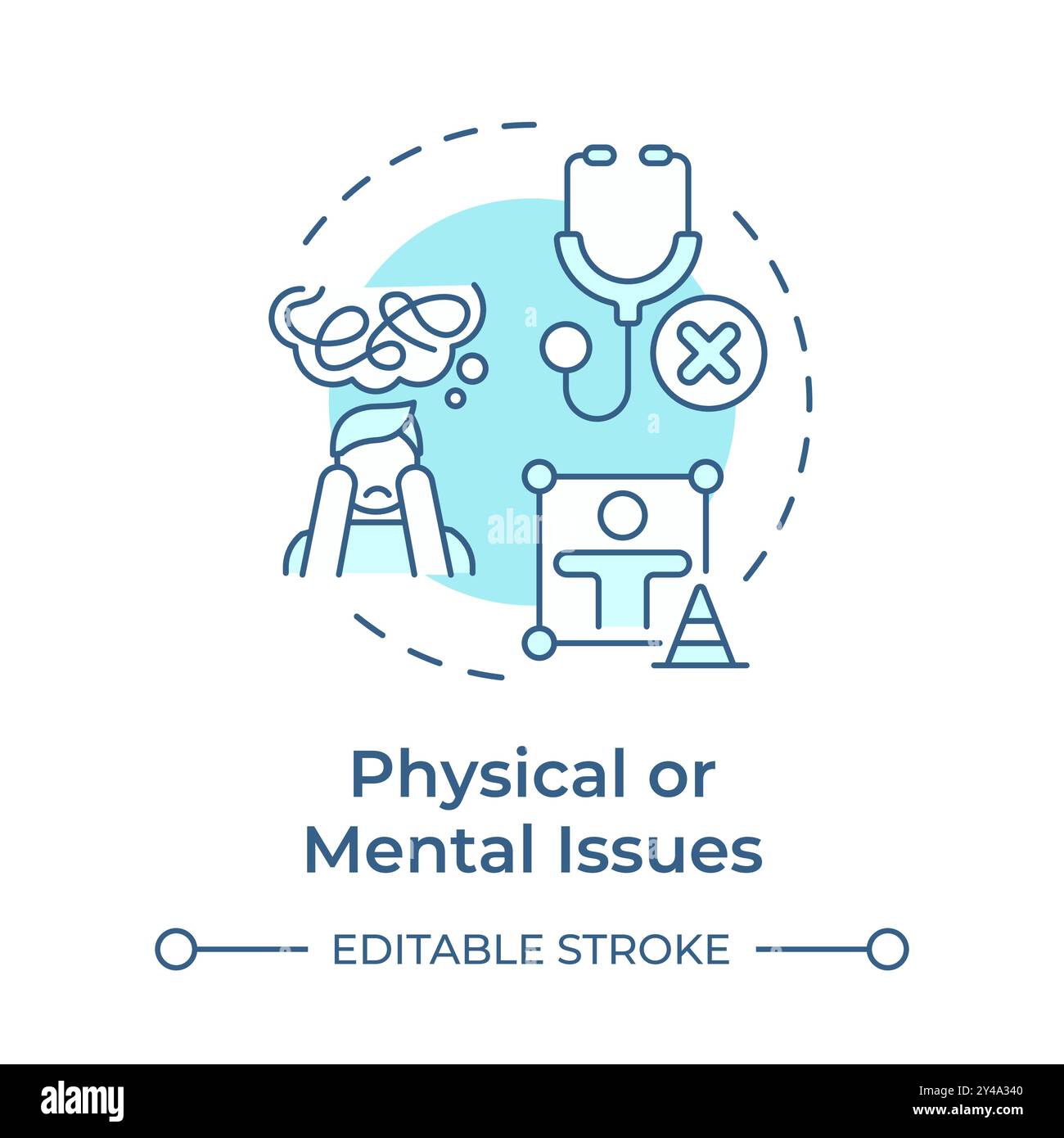 Physical and mental issues soft blue concept icon Stock Vector