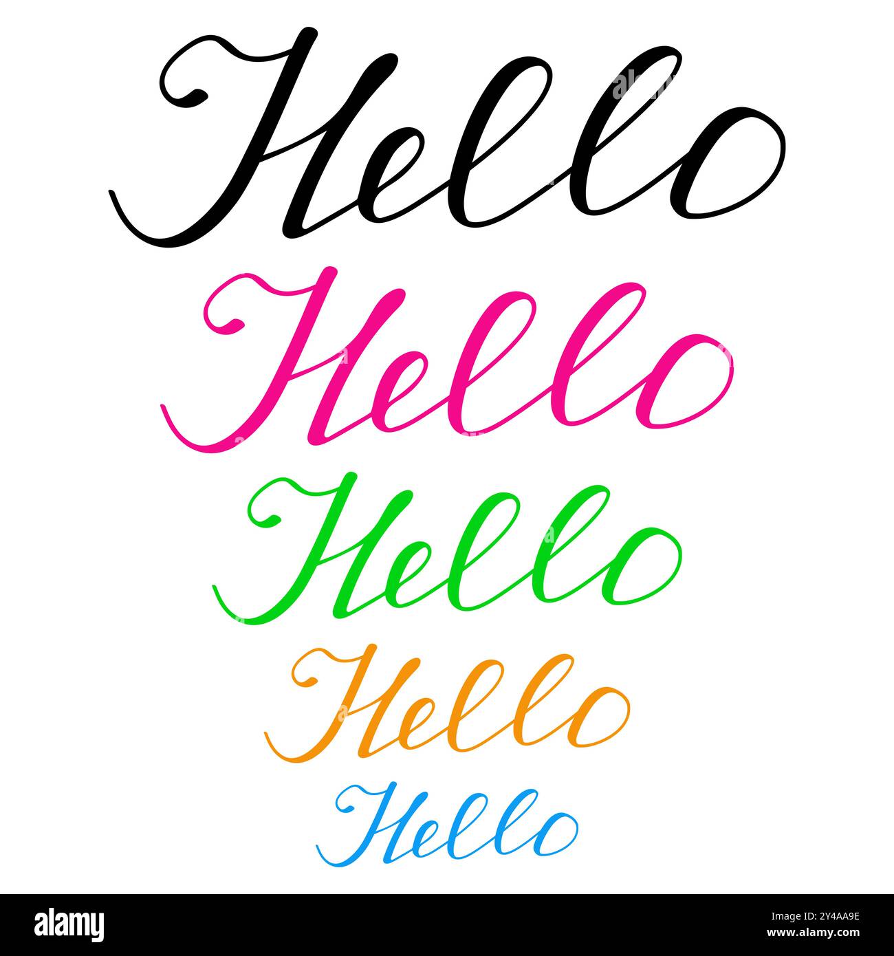 Lettering Hello, handwritten in different colors Stock Vector