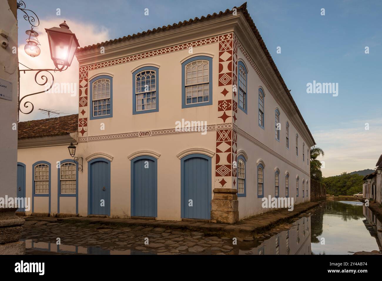 Paraty, Brazil. Old house from 1856 with freemason symbols on the