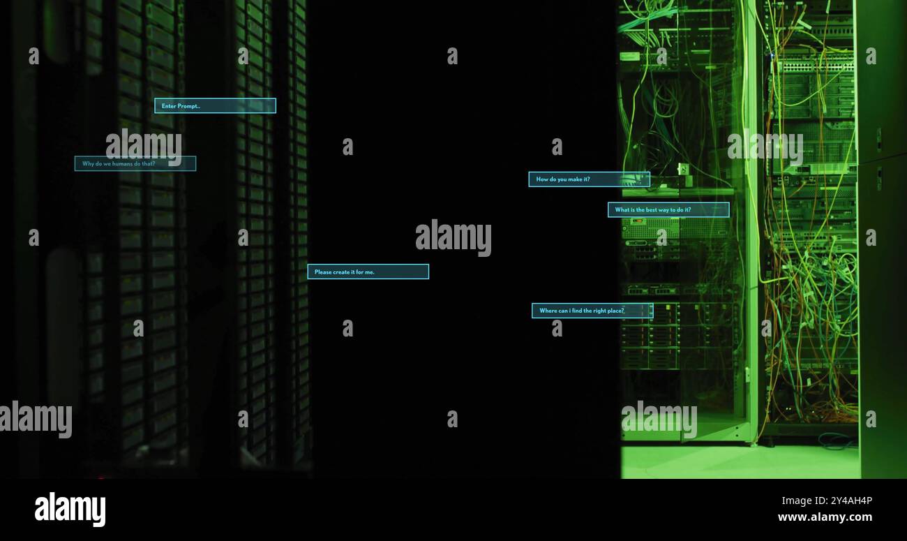 Image of ai text and data processing over computer servers Stock Photo