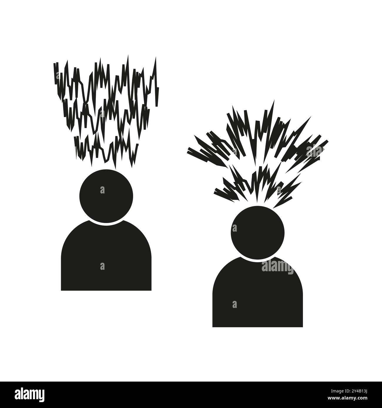 Silhouette head icons. Stress and anxiety symbols. Mental health vector ...