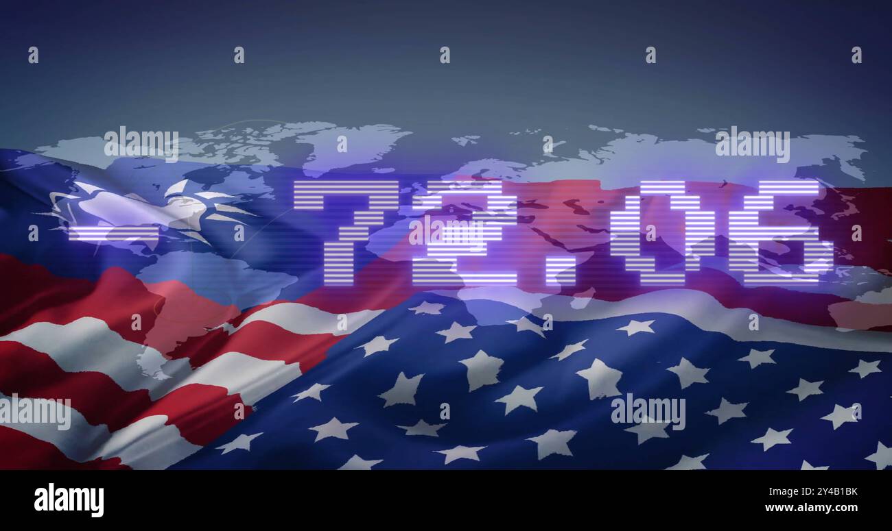 Digital numbers image over flags of Taiwan and USA with world map background Stock Photo