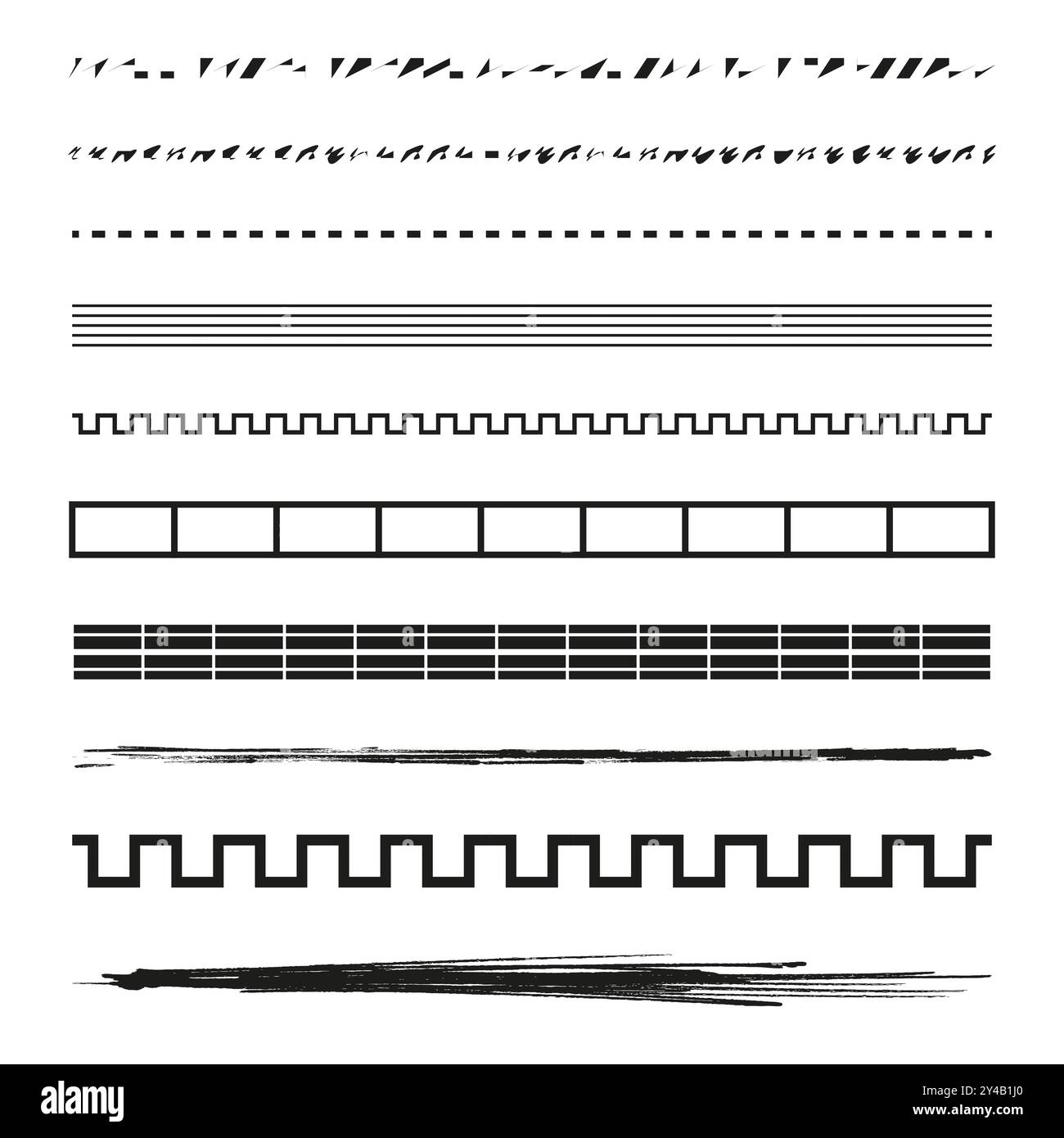 Vector brush strokes. Geometric line patterns. Abstract border designs. Hand drawn ink elements. Stock Vector