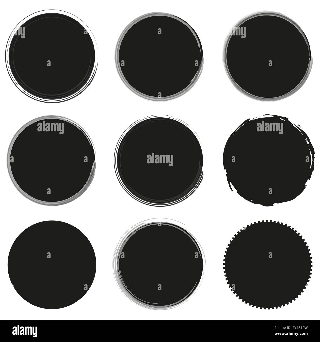 Round label shapes. Nine variations of circular black icons. Minimalist ...