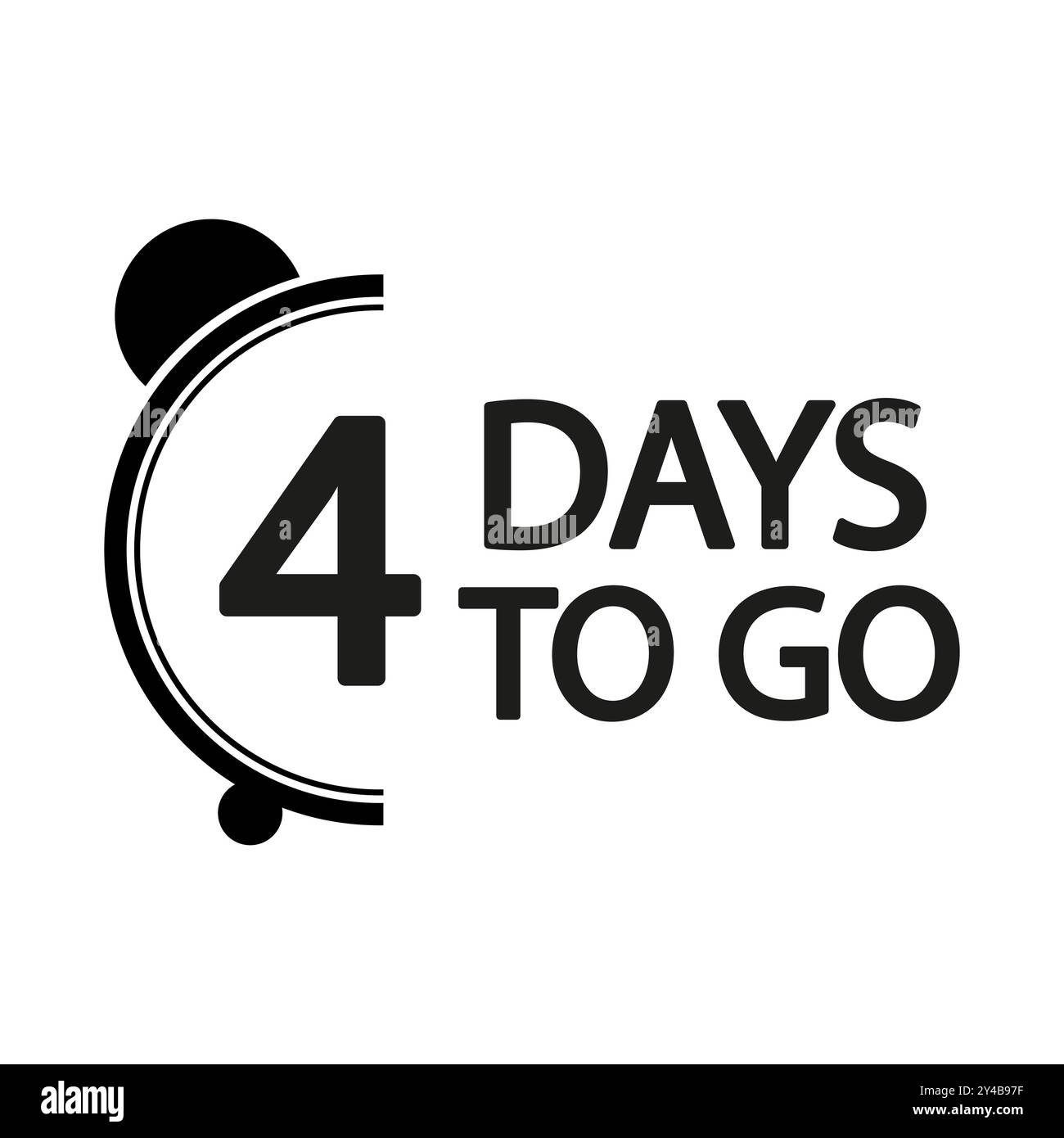 Countdown clock graphic. Number four focus. Simple 4 days to go text. Monochrome vector design. Stock Vector