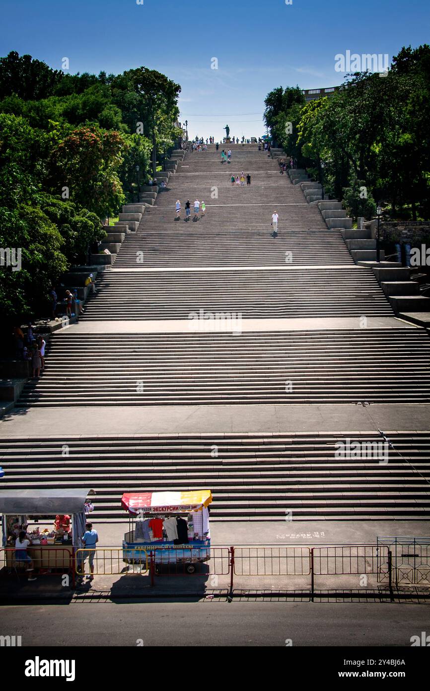 These are the historical Odessa steps that serve as the official entrance to the city from the harbor Stock Photo