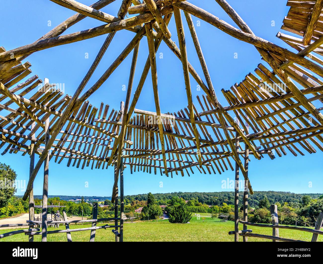 Wooden construction on picnic site outside village of Boussay in the sud-Touraine region of central France. Stock Photo