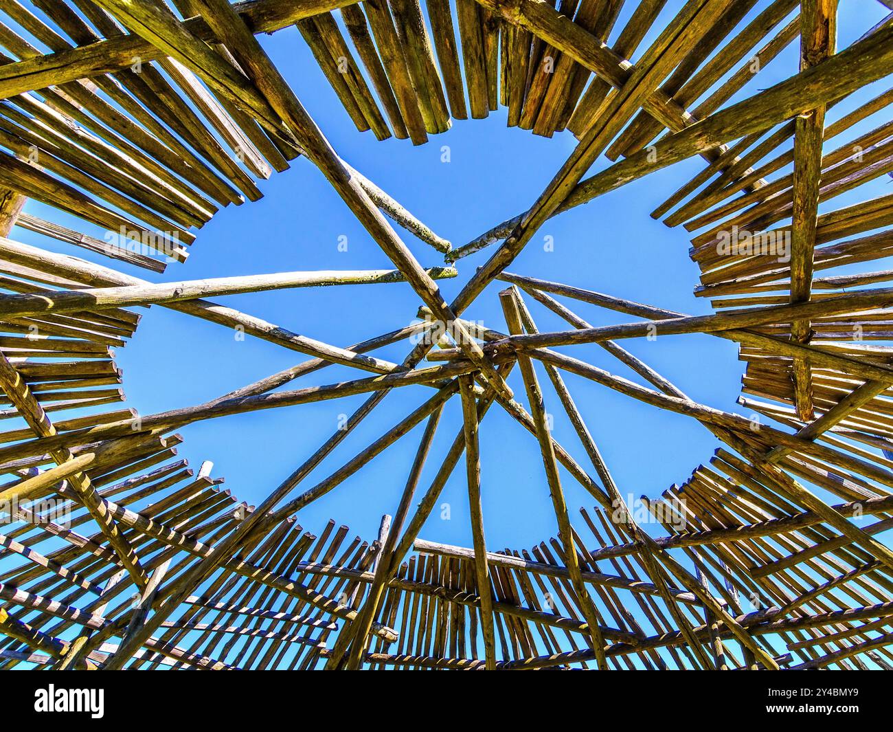 Wooden construction on picnic site outside village of Boussay in the sud-Touraine region of central France. Stock Photo