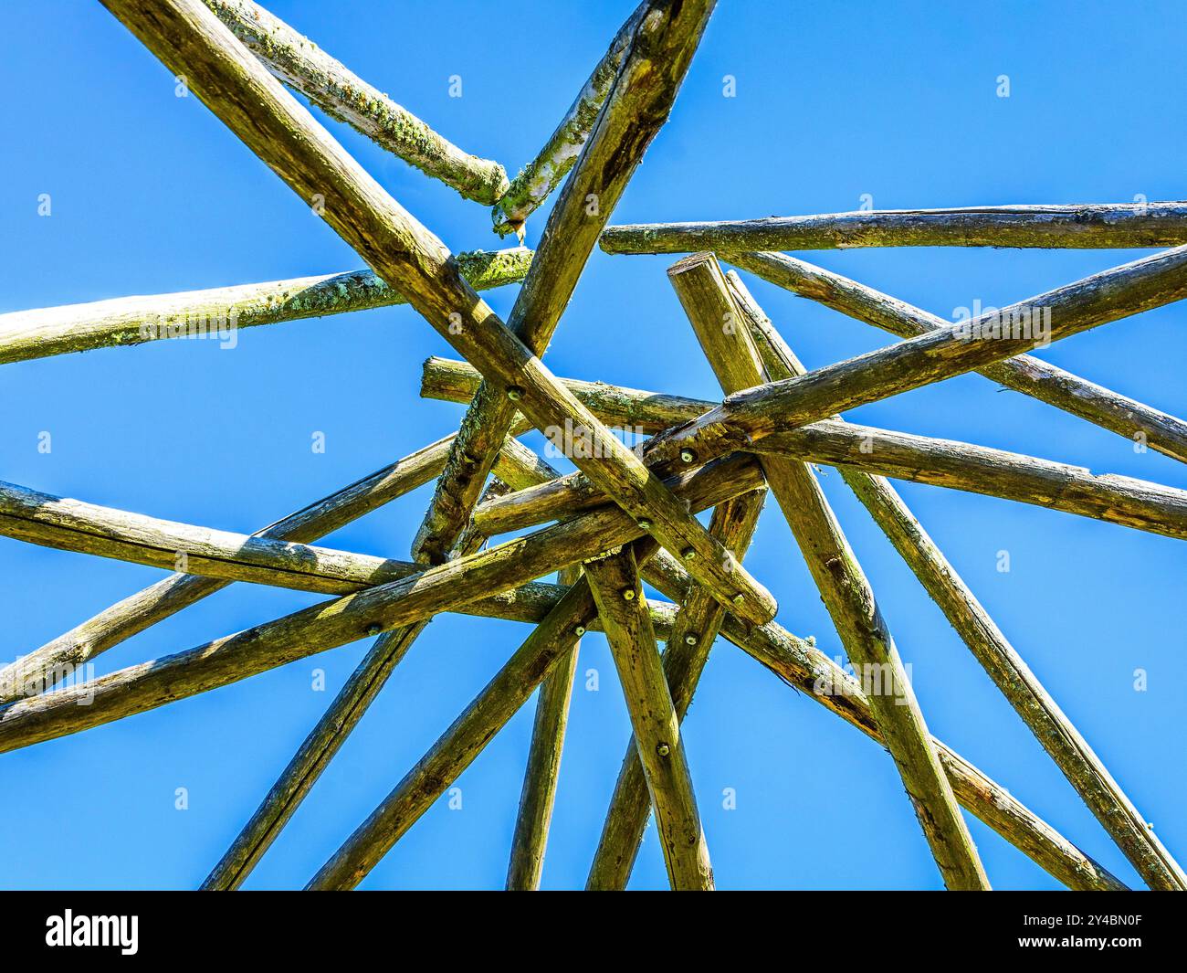 Wooden construction on picnic site outside village of Boussay in the sud-Touraine region of central France. Stock Photo