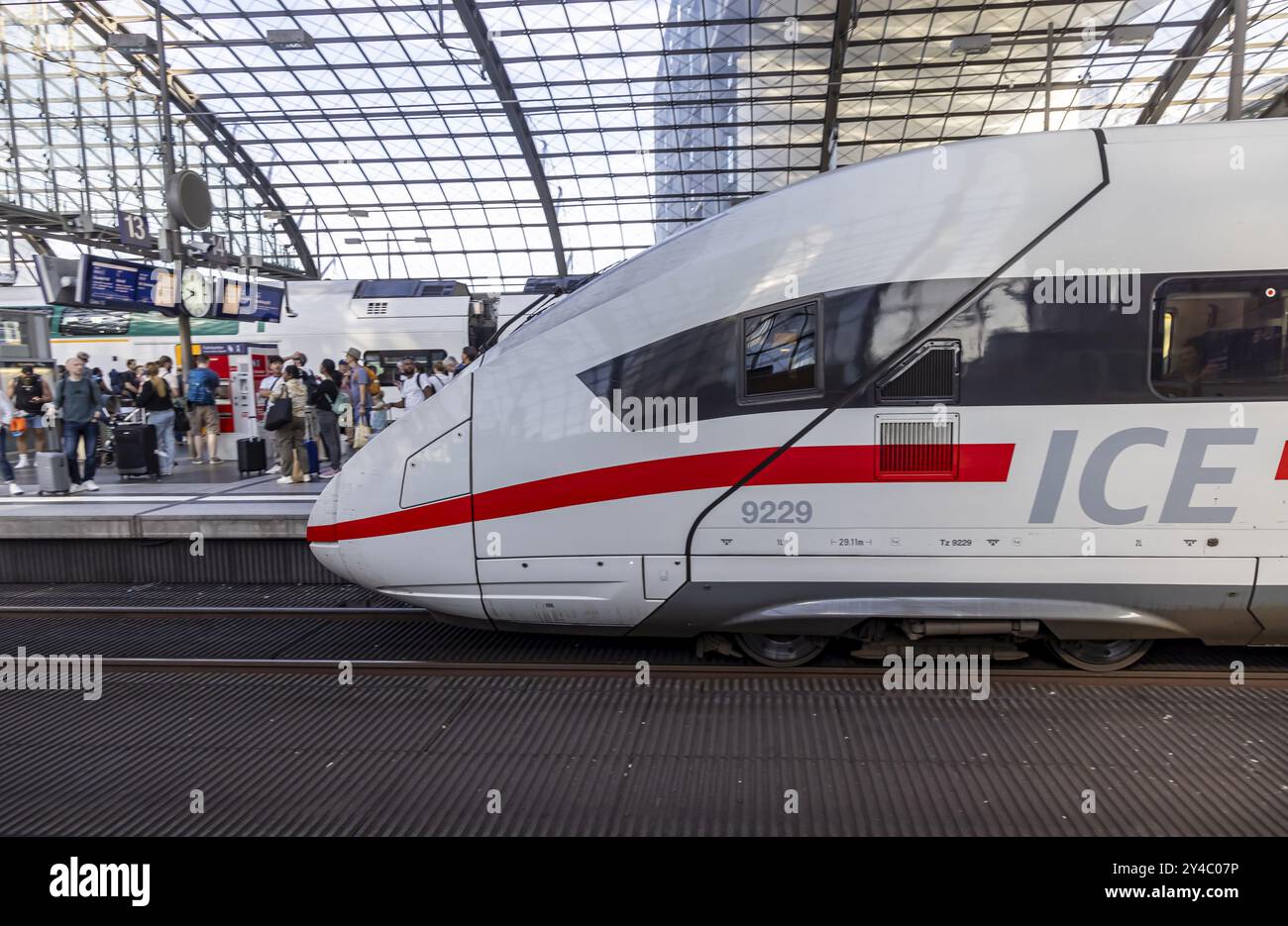 Central station with platform hall with glass roof construction, ICE, Berlin, Germany, Europe Stock Photo