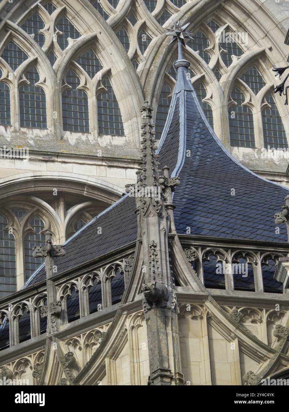 Detailed Gothic architecture with stone decorations and windows ...