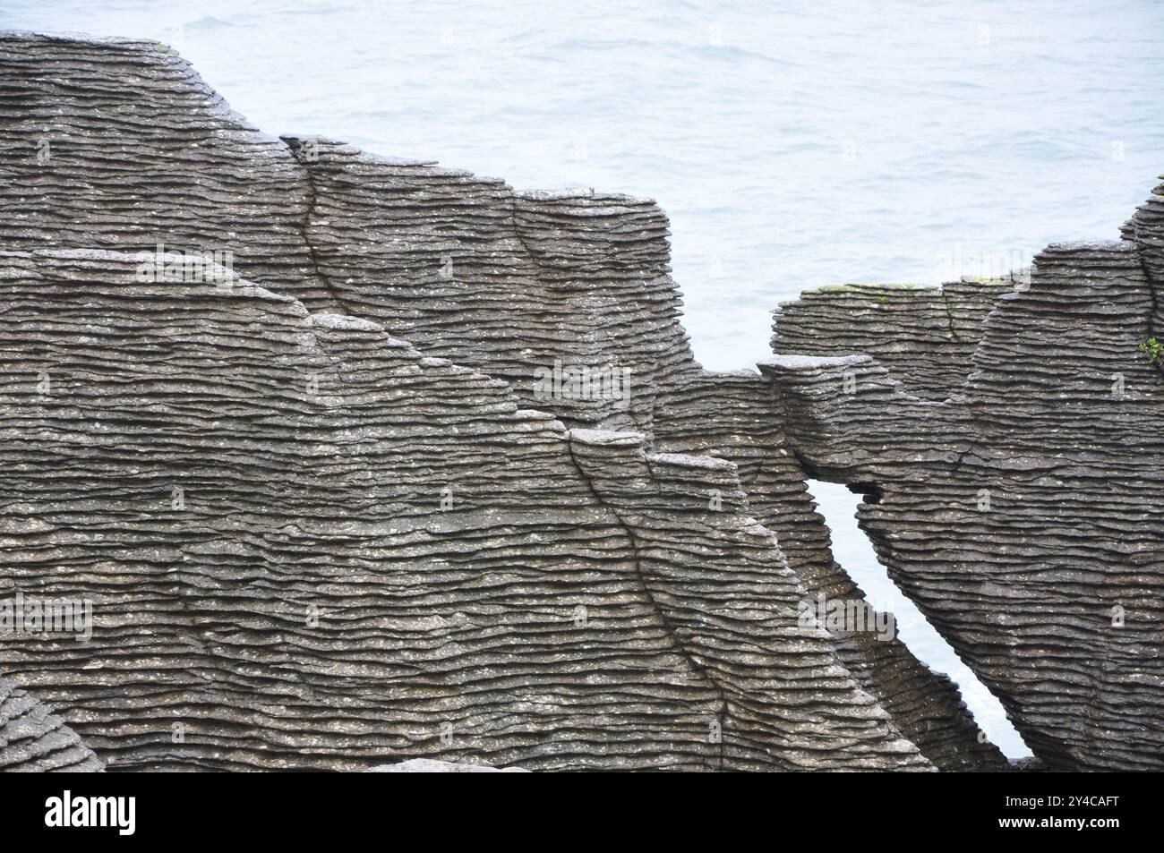 Weird geology of pancake rocks on New Zealand's west coast Stock Photo