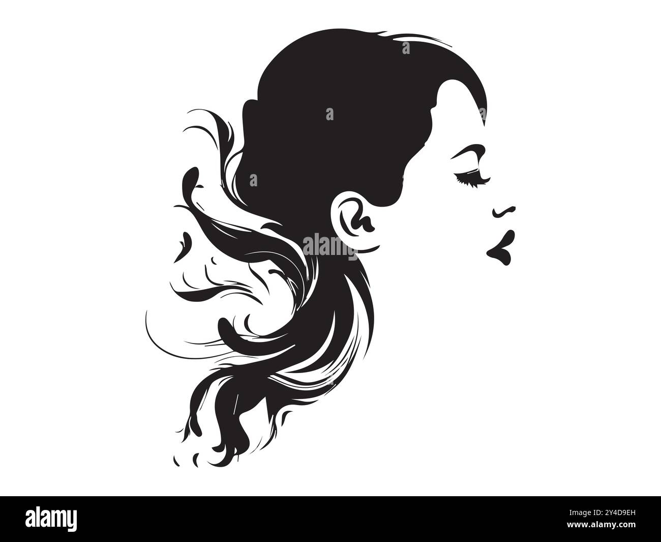 Silhouette of a woman's profile with flowing hair illustration. Concept ...