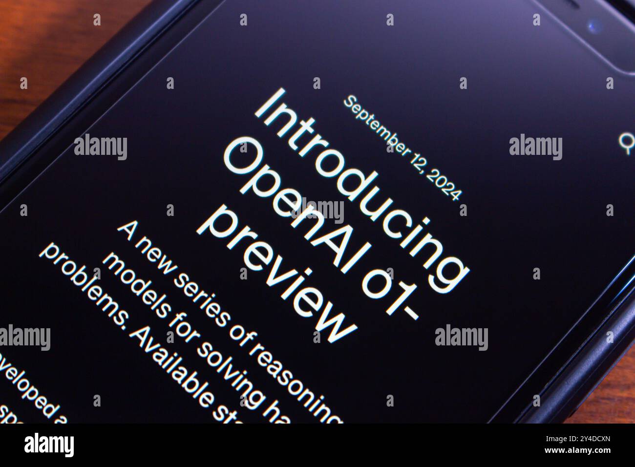 Introducing OpenAI o1 website. o1 series is LLM designed to enhance reasoning, especially in complex tasks such as coding, maths, etc Stock Photo