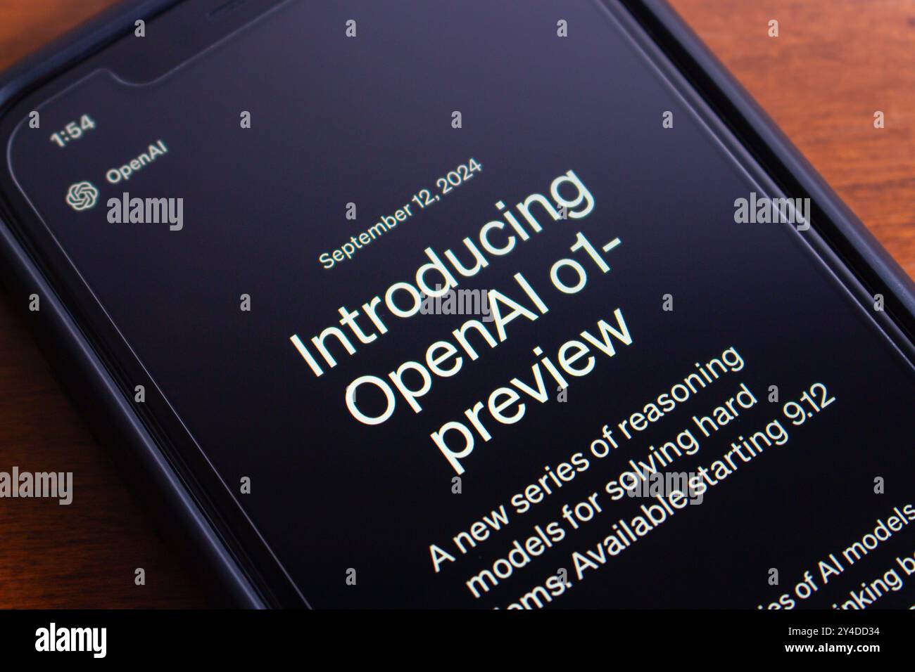 Introducing OpenAI o1 website. o1 series is LLM designed to enhance reasoning, especially in complex tasks such as coding, maths, etc Stock Photo