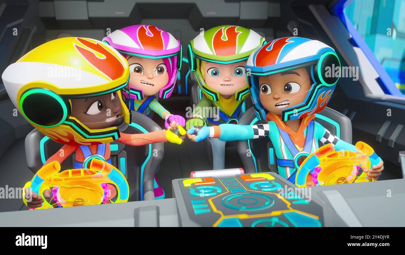 Risa Racing HOT WHEELS LET'S RACE, from left: Spark (voice: Griffen Campbell ...