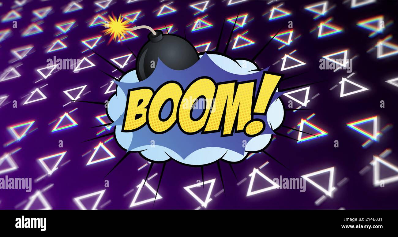 Image of boom text over retro vibrant pattern background Stock Photo