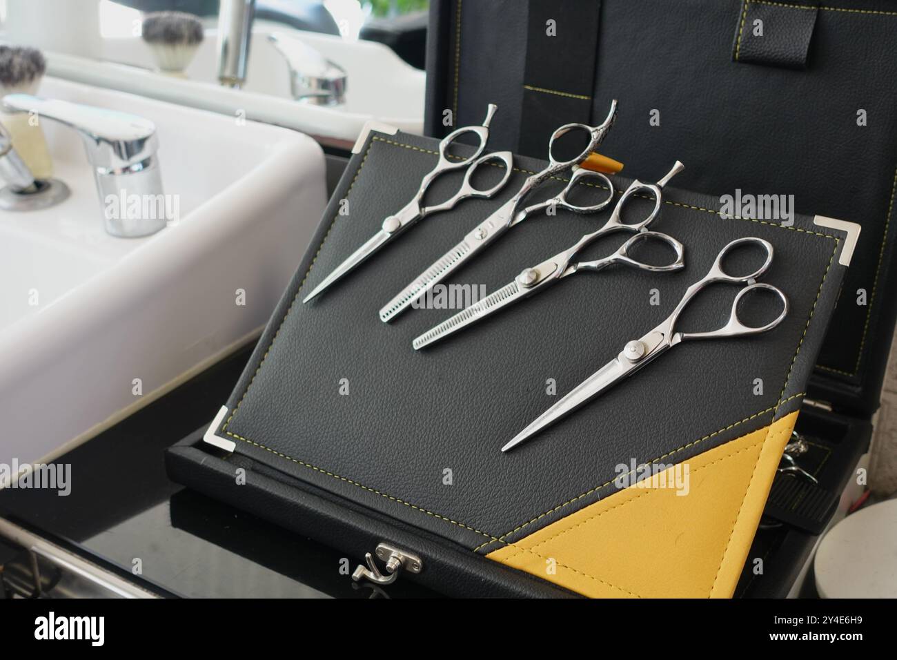 The Professional Hairdresser Scissors Set is beautifully arranged on ...