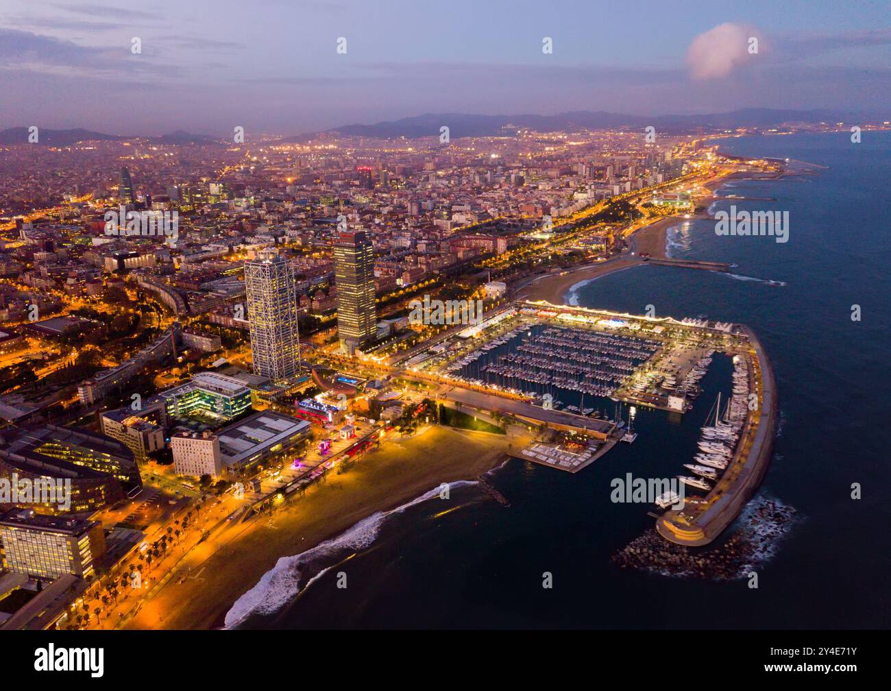 Aerial view from drones of coast in Barcelona and city center Stock ...