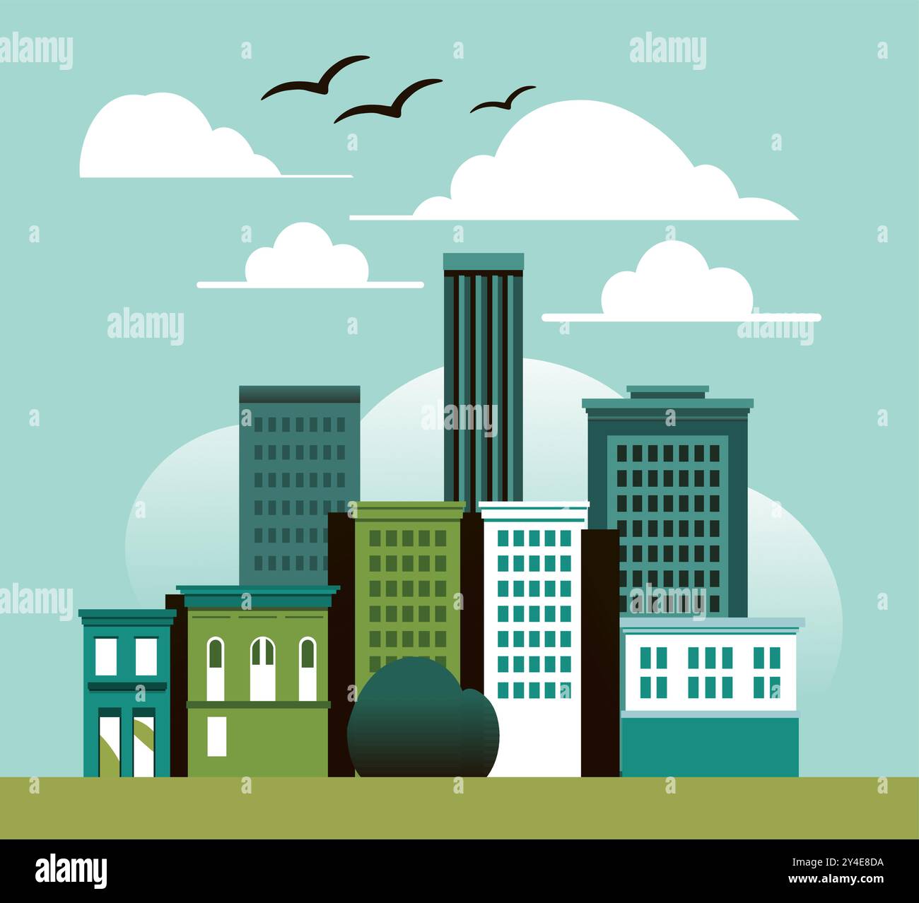 Cityscape With Green Buildings vector Stock Vector Image & Art - Alamy