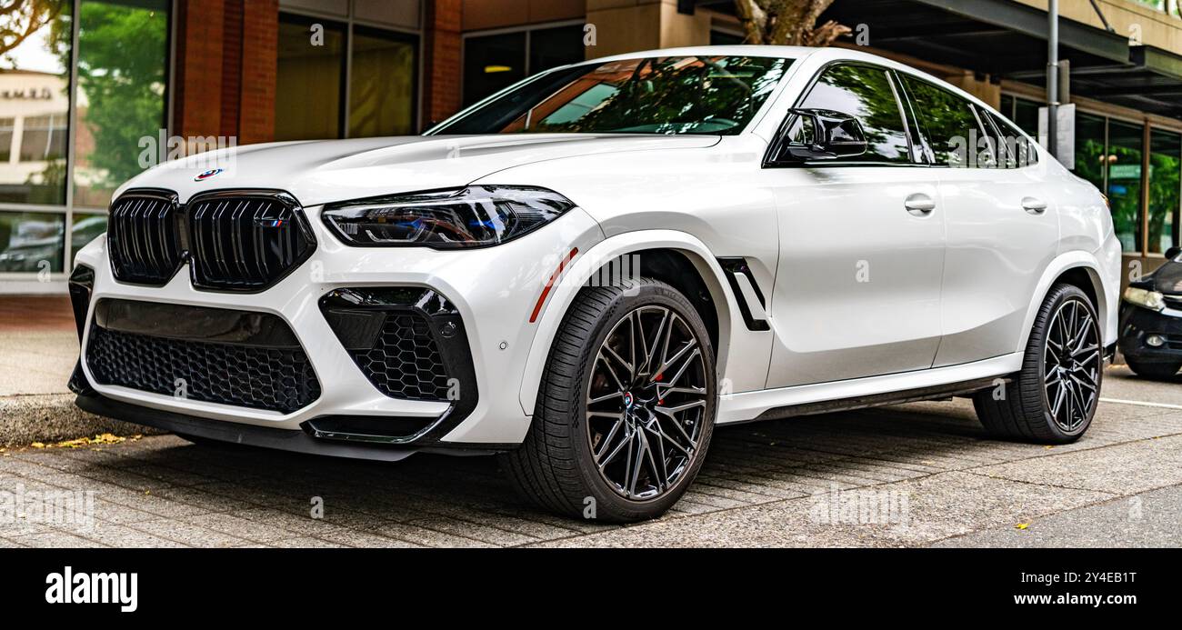 Seattle, WA, USA -July 22, 2024: 2020 BMW x6 m white. BMW, is a German ...