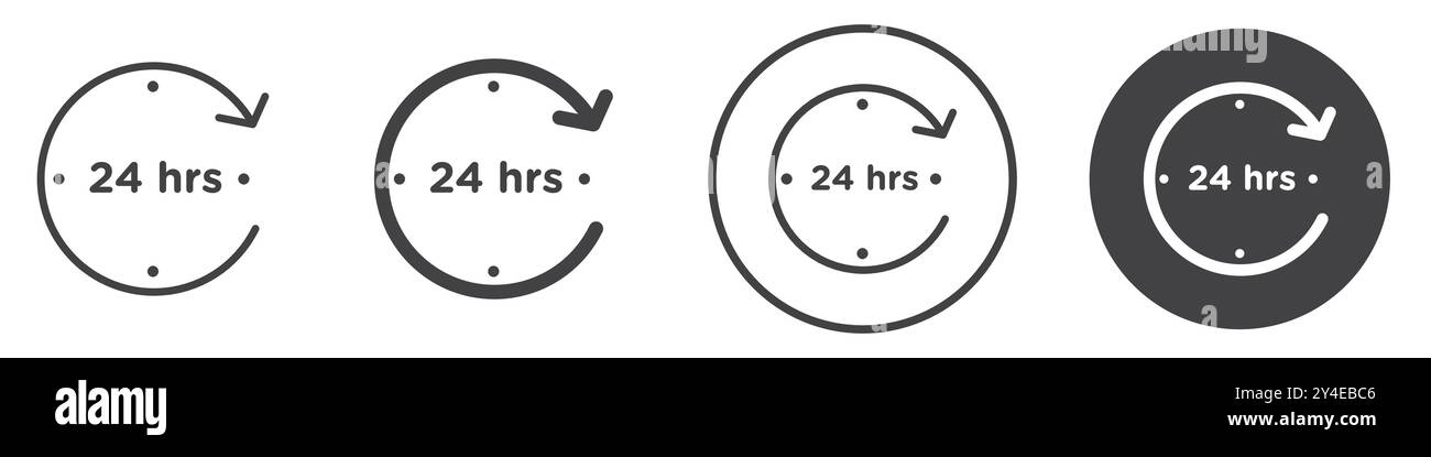 24 hrs icon set in thin line outline style and linear vector sign Stock ...