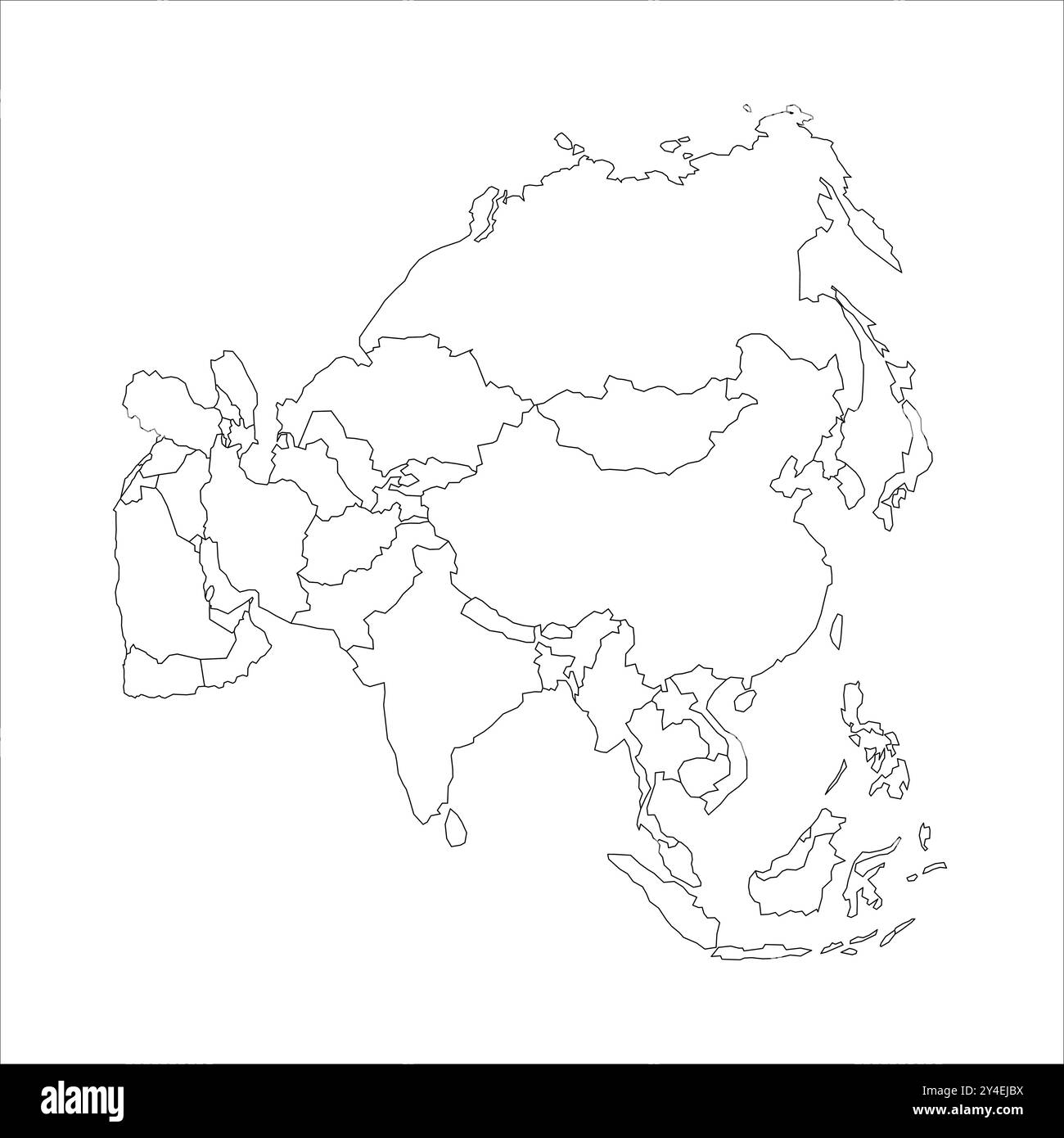 This vector representation features the blank political map of asia