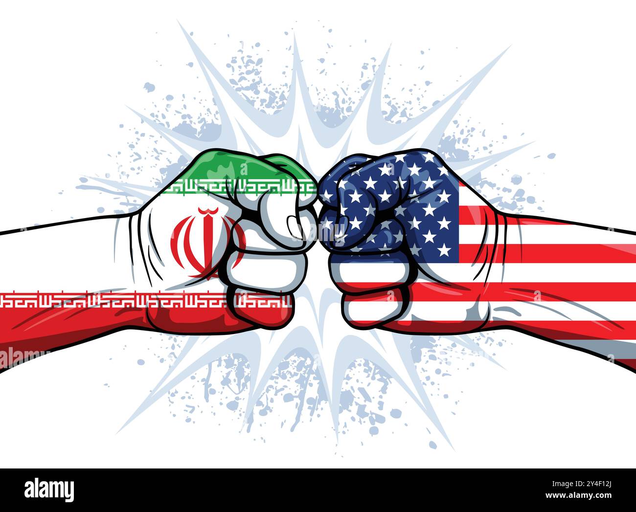 usa america iran war fighting conflict tension punching fists flags