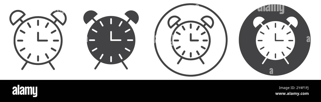 Alarm clock icon set in thin line outline style and linear vector sign ...