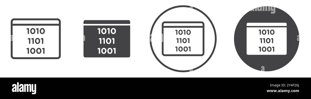 Binary code icon set in thin line outline style and linear vector sign Stock Vector