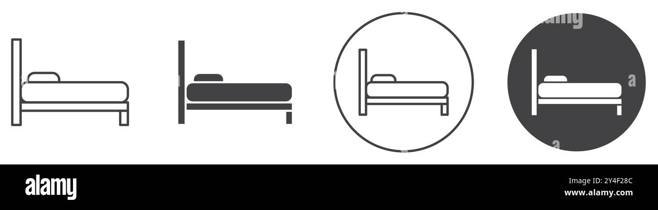 Bed icon set in thin line outline style and linear vector sign Stock ...