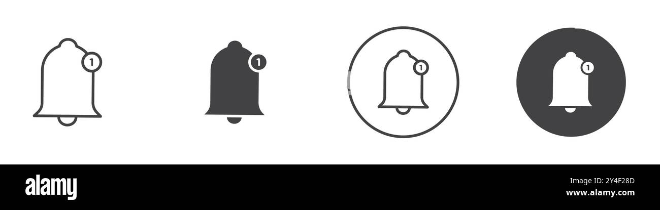 Bell icon set in thin line outline style and linear vector sign Stock ...