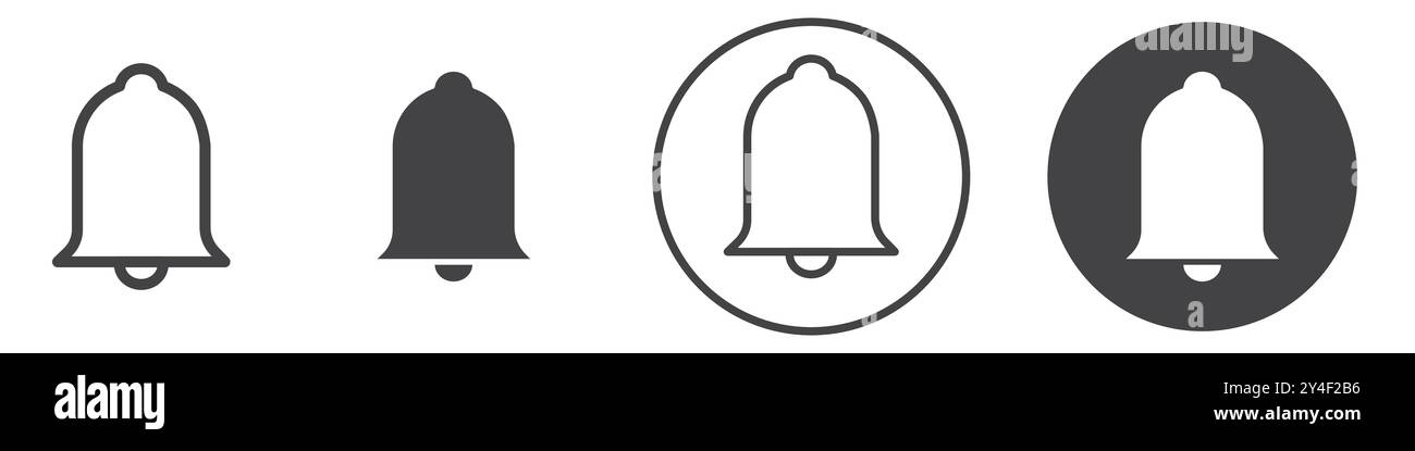 Bell icon set in thin line outline style and linear vector sign Stock ...