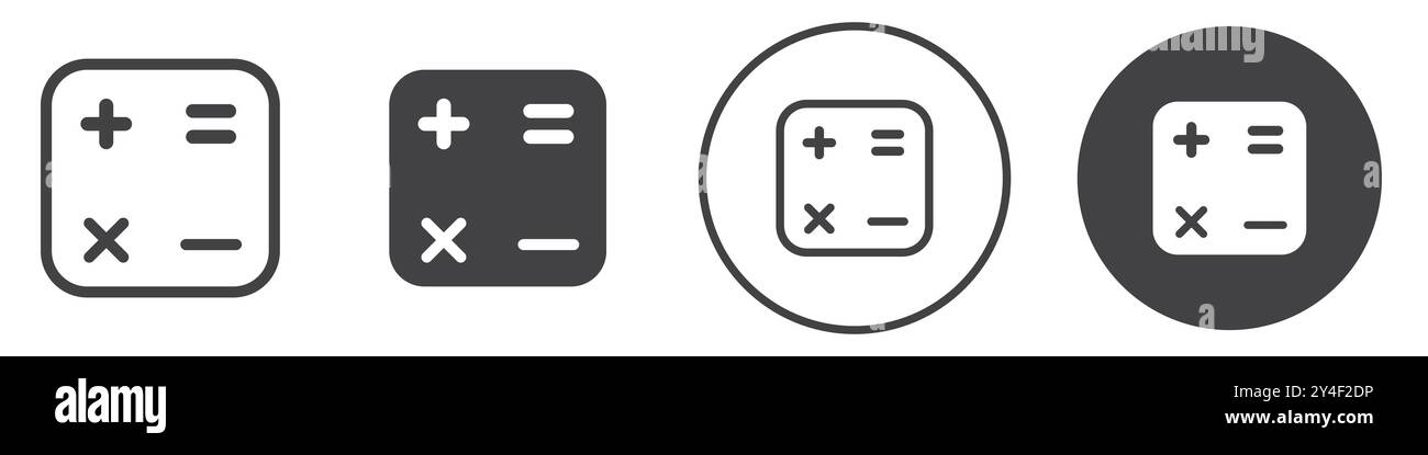 Calculator icon set in thin line outline style and linear vector sign ...