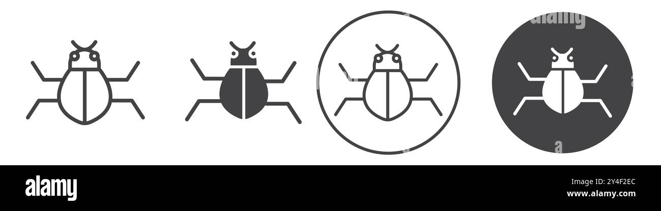 Bug icon set in thin line outline style and linear vector sign Stock Vector