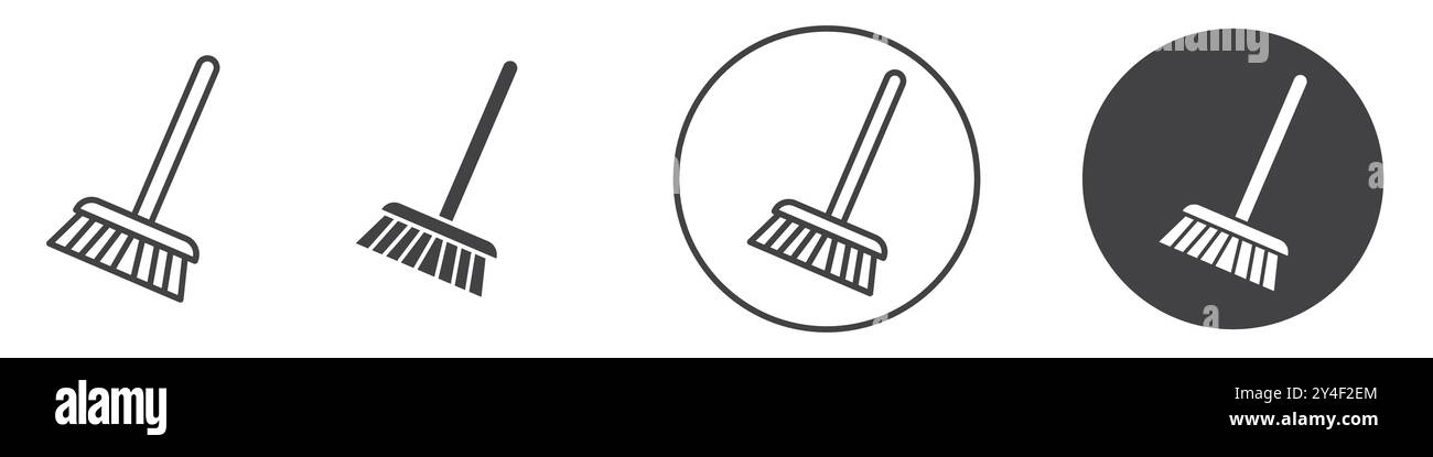 Broom icon set in thin line outline style and linear vector sign Stock ...
