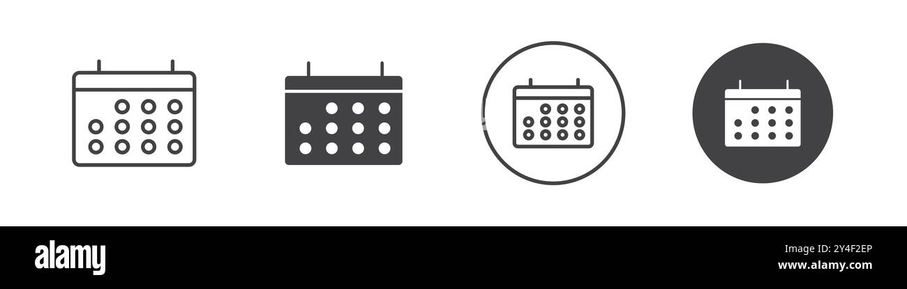 Calendar icon set in thin line outline style and linear vector sign ...