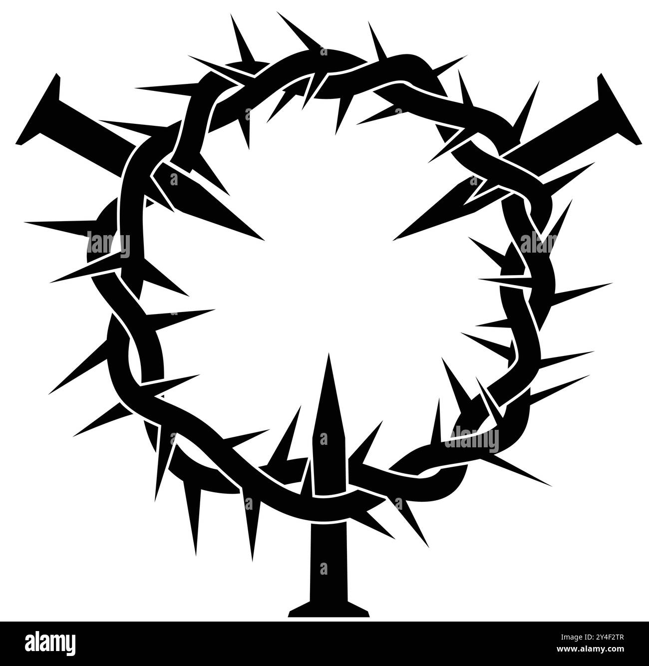 classic simple christian jesus crown of thorns with 3 nails silhouette