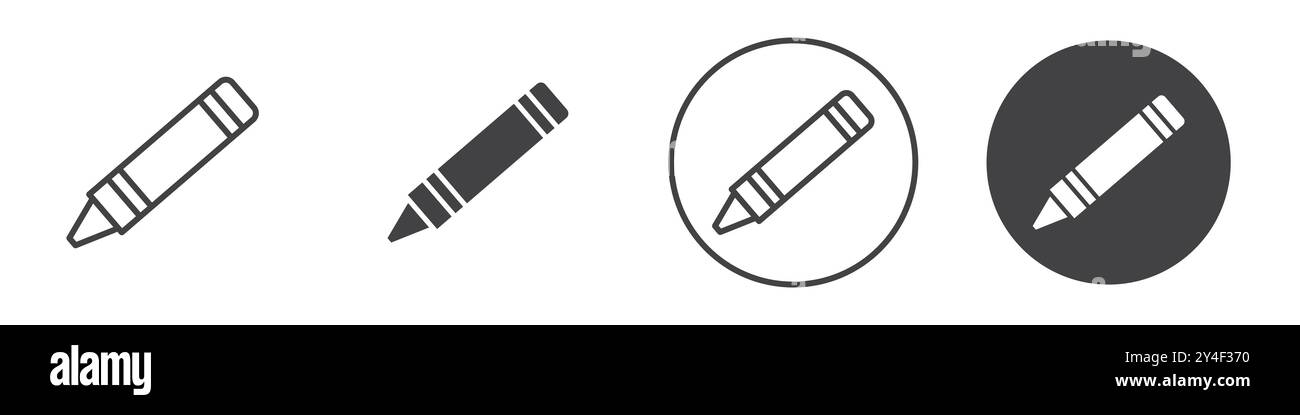 Crayon icon set in thin line outline style and linear vector sign Stock ...