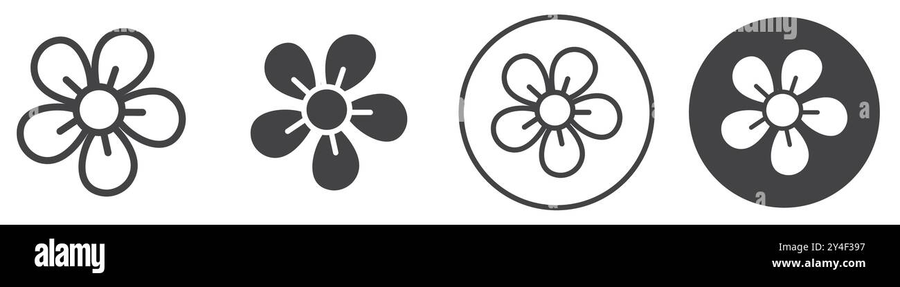 Flower icon set in thin line outline style and linear vector sign Stock ...