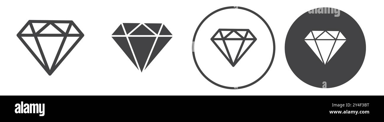 Diamond icon set in thin line outline style and linear vector sign ...