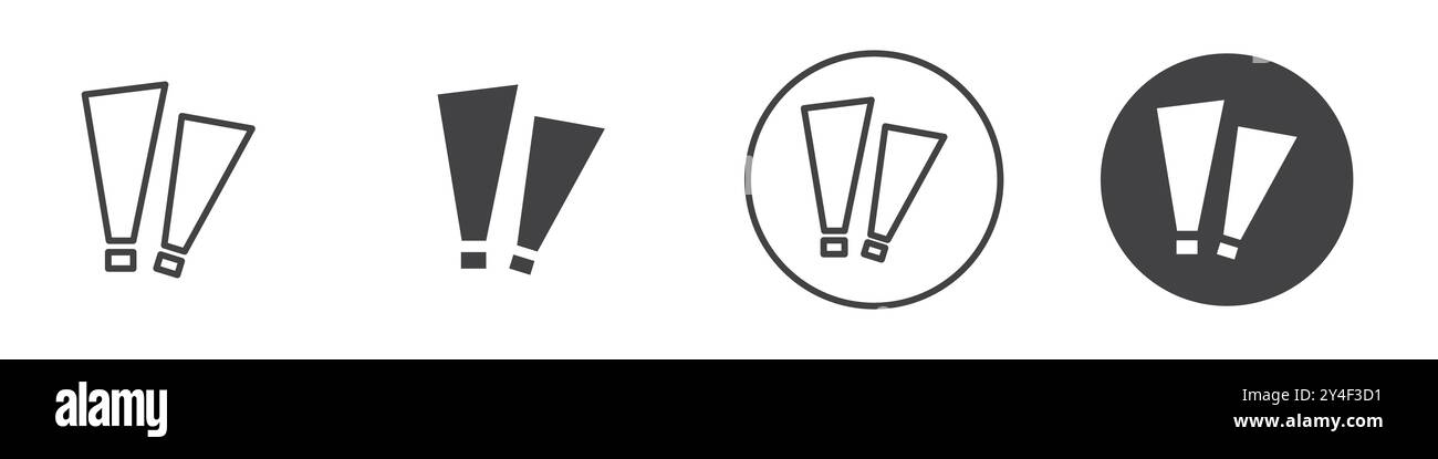 Exclamation icon set in thin line outline style and linear vector sign Stock Vector